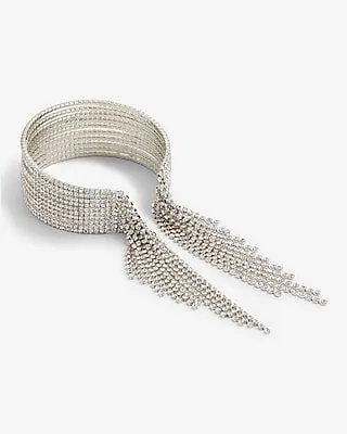 Rhinestone Fringe Cuff Bracelet Women's Silver