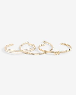 Set Of 3 Knot Twist Cuff Bracelets Women's Gold