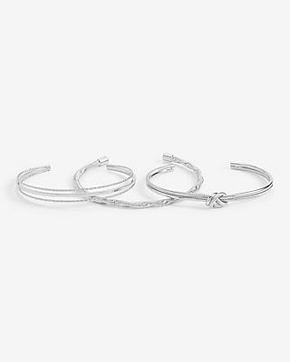 Set Of 3 Knot Twist Cuff Bracelets Women's Silver