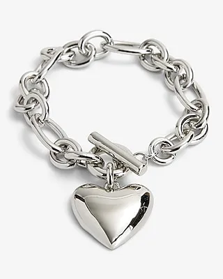 Chain Link Heart Charm Toggle Bracelet