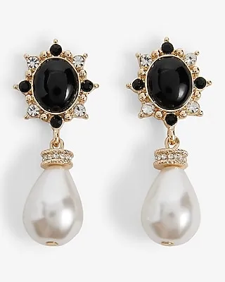 Black Stone Pearl Baroque Drop Earrings Women's Gold