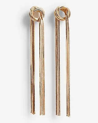 Open Knot Fringe Drop Earrings Women's Gold