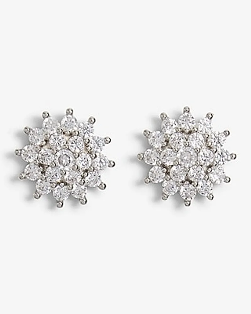 Rhinestone Burst Stud Earrings Women's Silver