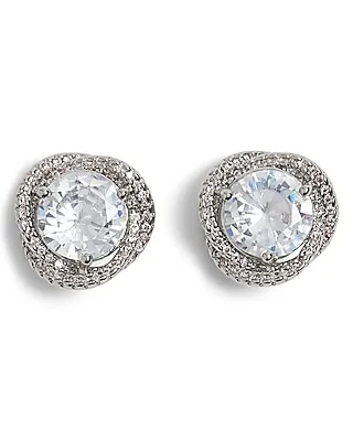 Rhinestone Lined Stud Earrings Women's Silver