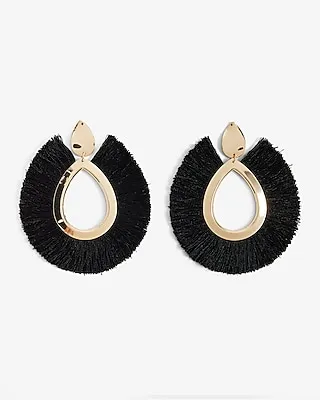 Teardrop Tassel Drop Earrings Women's Black