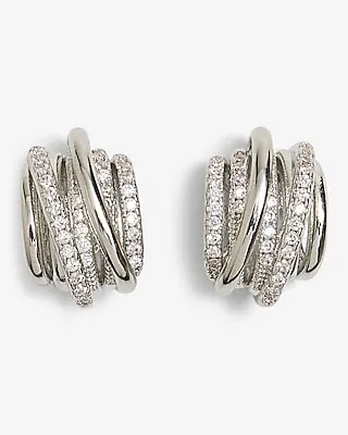 Rhinestone Swirl Stud Earrings Women's Silver