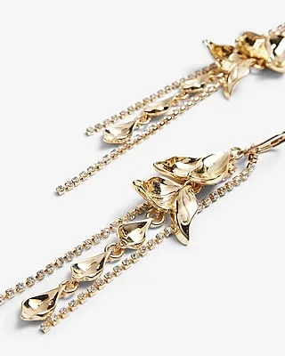 Leaf Crystal Fringe Drop Earrings Women's Gold