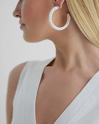 Rope Lined Hoop Earrings Women's White