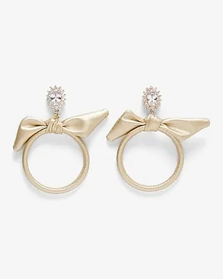 Rhinestone Bow Hoop Drop Earrings Women's Gold