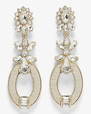 Rhinestone Leather Oval Drop Earrings