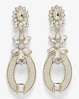 Rhinestone Leather Oval Drop Earrings Women's Gold