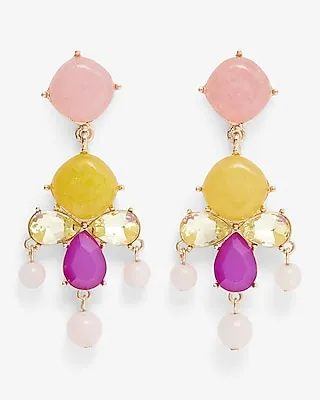 Multi Shape Stone Chandelier Drop Earrings Women's Gold