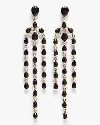 Stone 3 Row Linear Drop Earrings