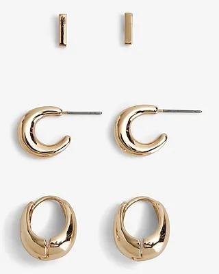Set Of 3 Mini Hoop Stud Earring Set Women's Gold