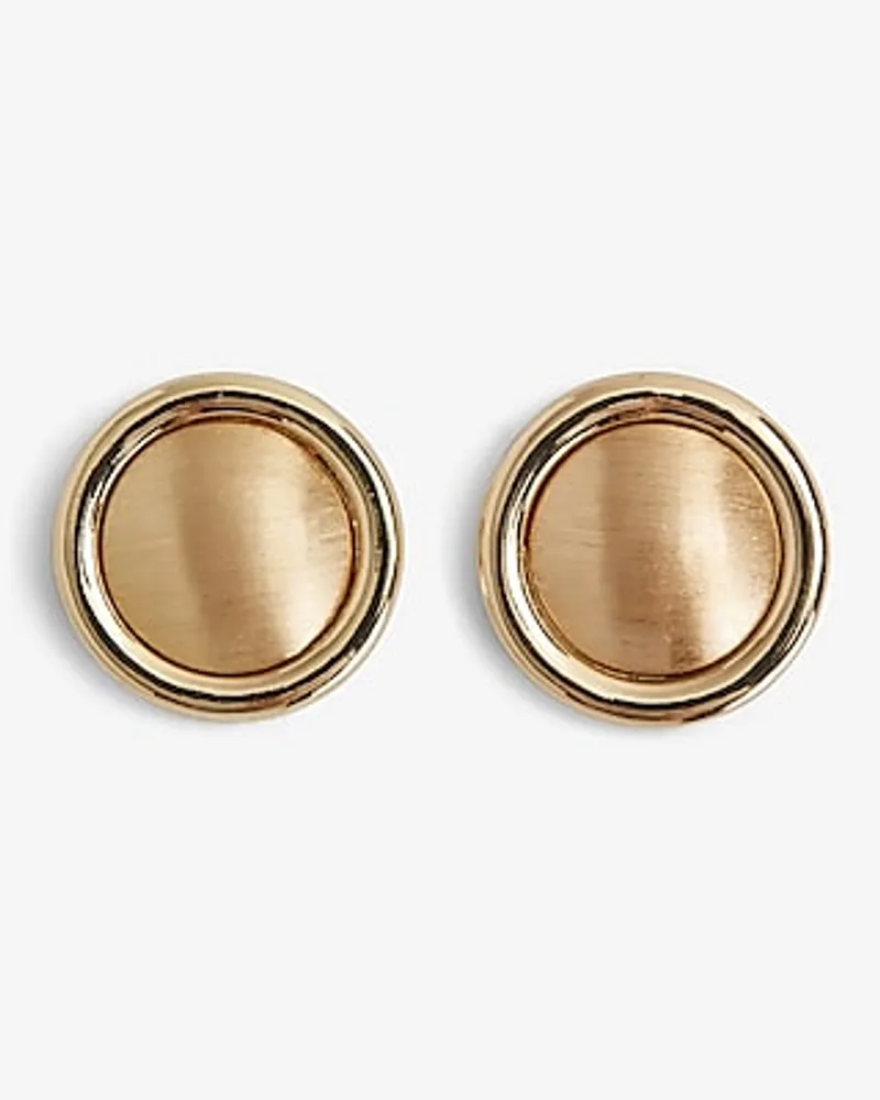 Brushed Button Stud Earrings Women's Gold