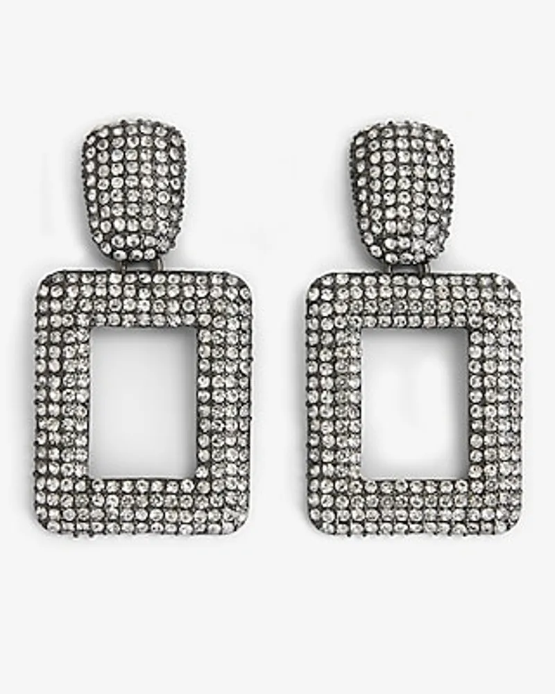 Rhinestone Square Doorknocker Drop Earrings Women's Gray