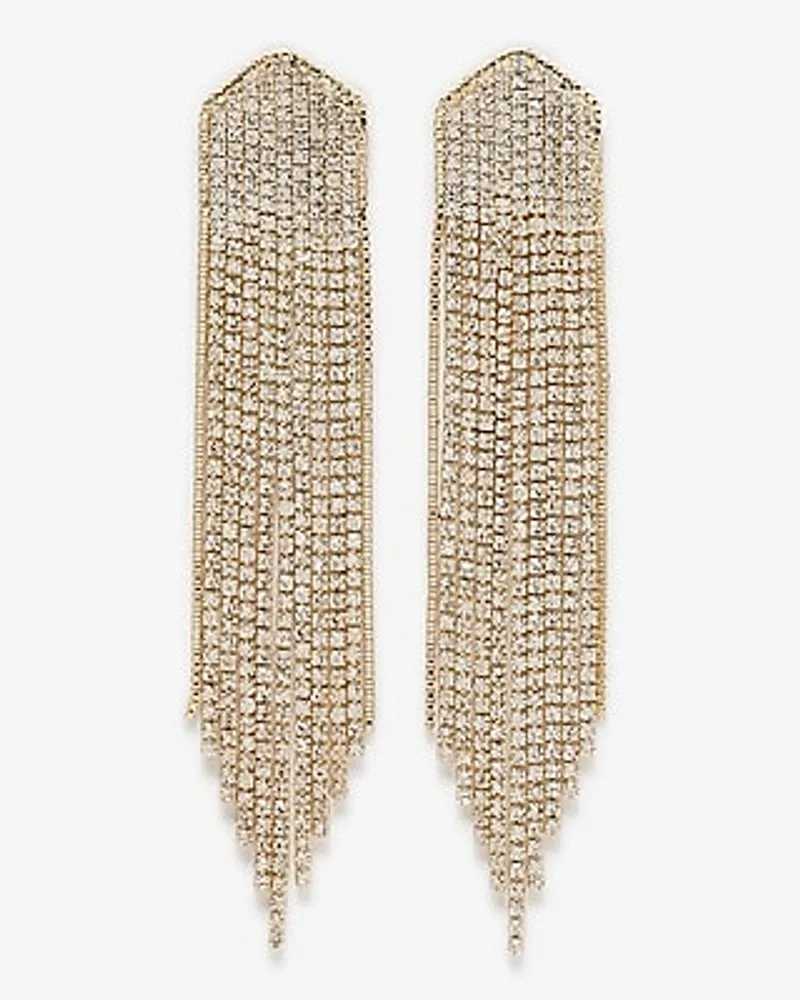 Rhinestone Fringe Drop Earrings Women's Gold