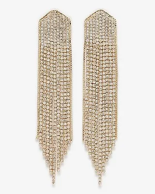 Rhinestone Fringe Drop Earrings Women's Gold