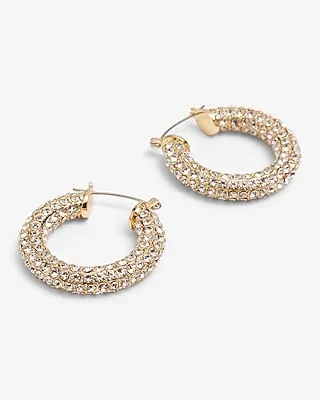 Rhinestone Tube Hoop Earrings Women's Gold