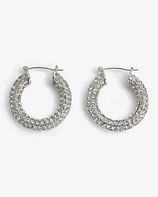 Rhinestone Tube Hoop Earrings Women's Silver