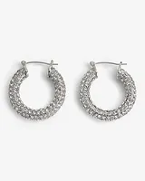 Rhinestone Tube Hoop Earrings Women's Silver