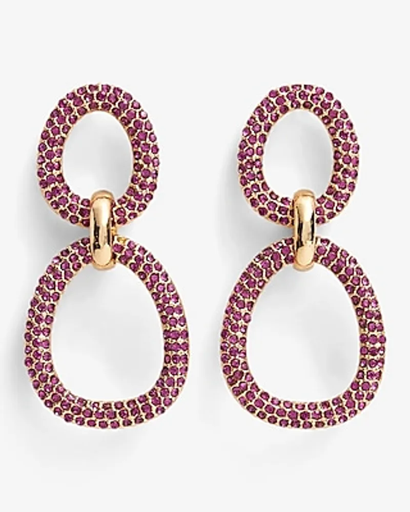 Rhinestone Oval Linked Drop Earrings Women's Pink