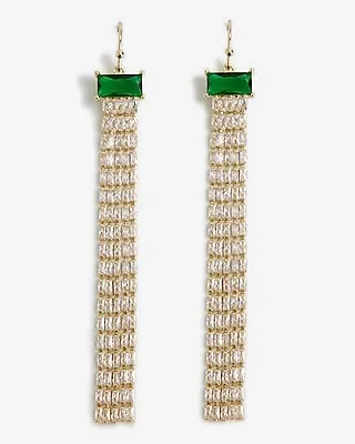 Emerald Rhinestone Baguette Fringe Drop Earrings