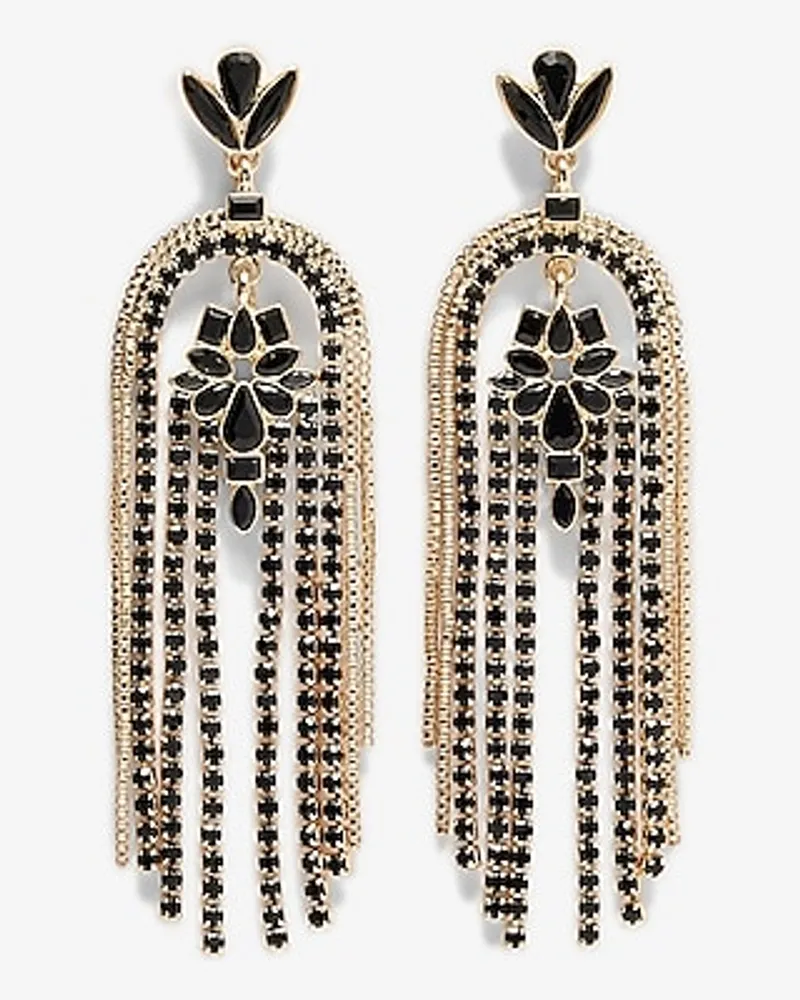 Stone Fringe Drop Earrings Women's Gold