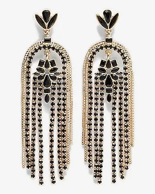 Stone Fringe Drop Earrings Women's Gold