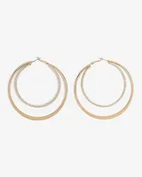 Double Rhinestone Flat Hoop Earrings Women's Gold