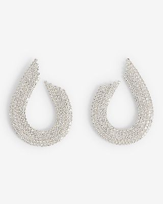 Rhinestone Oval Pave Drop Earrings Women's Silver