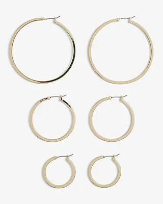 Set Of 3 Mixed Size Flat Hoop Earrings Women's Gold
