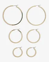 Set Of 3 Mixed Size Flat Hoop Earrings