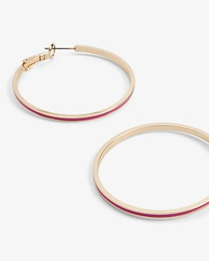 Thin Painted Hoop Earrings Women's Pink