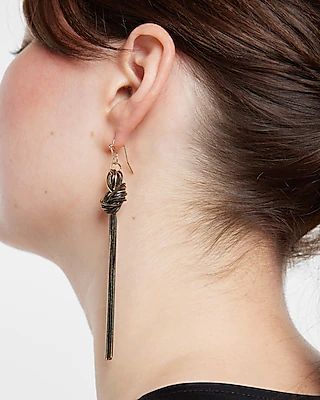 Knot Fringe Drop Earrings Women's Gold