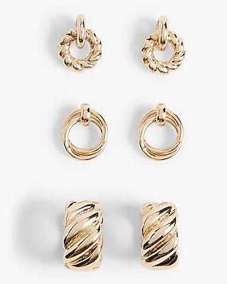 Set Of 3 Twist Mini Doorknocker Earrings Women's Gold
