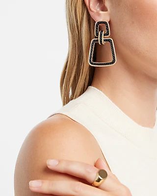 Black & Gold Yarn Doorknocker Earrings Women's Black