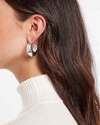 Small Hoop Dome Earrings Women's Silver