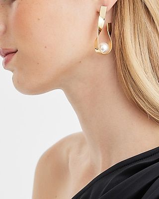 Twisted Pearl Hoop Earrings Women's Gold