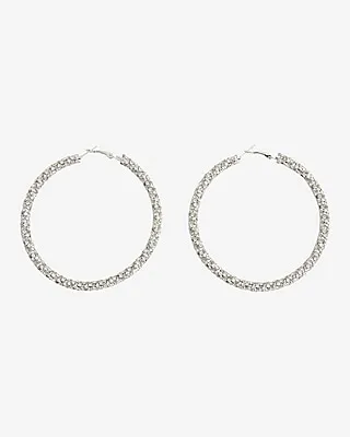 Rhinestone Large Hoop Earrings Women's Silver