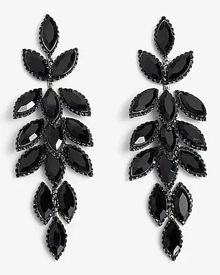 Rhinestone Leaf Drop Earrings Women's Black