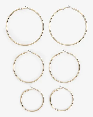 Set Of 3 Mixed Size Hoop Earrings Women's Gold