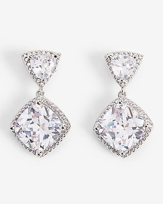 Triangle Crystal Drop Earrings Women's Silver