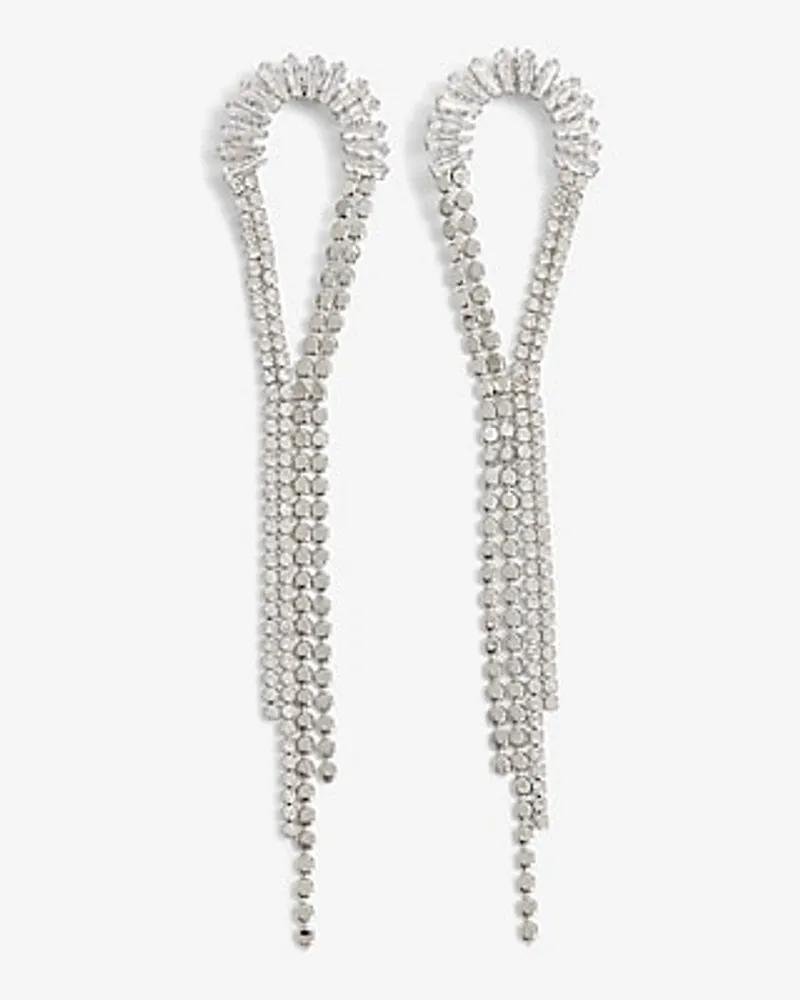 Rhinestone Arched Fringe Drop Earrings Women's Silver