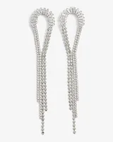 Rhinestone Arched Fringe Drop Earrings Women's Silver