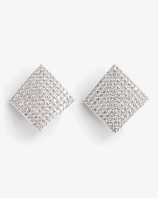 Rhinestone Curved Square Stud Earrings Women's Silver