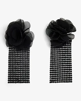 Stone Flower Cup Chain Drop Earrings Women's Black