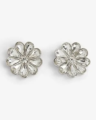 Rhinestone Flower Stud Earrings Women's Silver