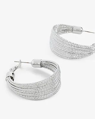 Multirow Rhinestone Hoop Earrings Women's Silver