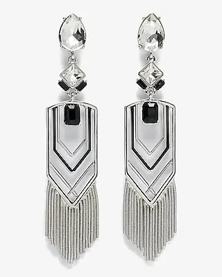 Stone Fringe Drop Earrings Women's Silver